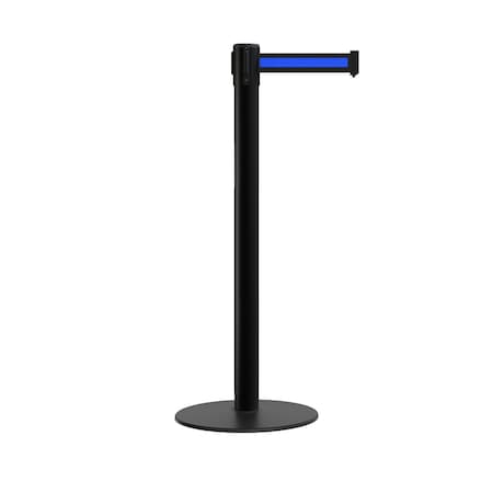 Montour Line Stanchion Belt Barrier Flat Base Black Post 7.5 ft. Black/Blue HL Belt S400-BK-BBH-75